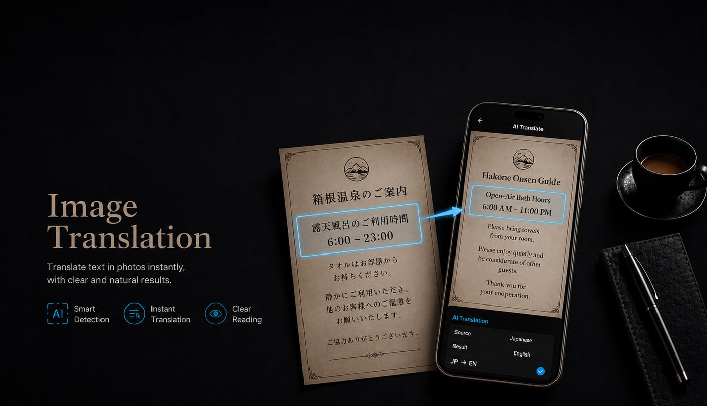 Qutu app translating the text inside a photo while preserving the original layout